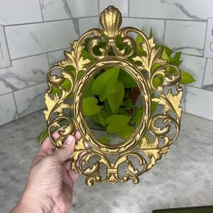 Vintage AF Italy Ornate Cast metal Frame 11"x9" Rococo Leaf Shell Oval Broque